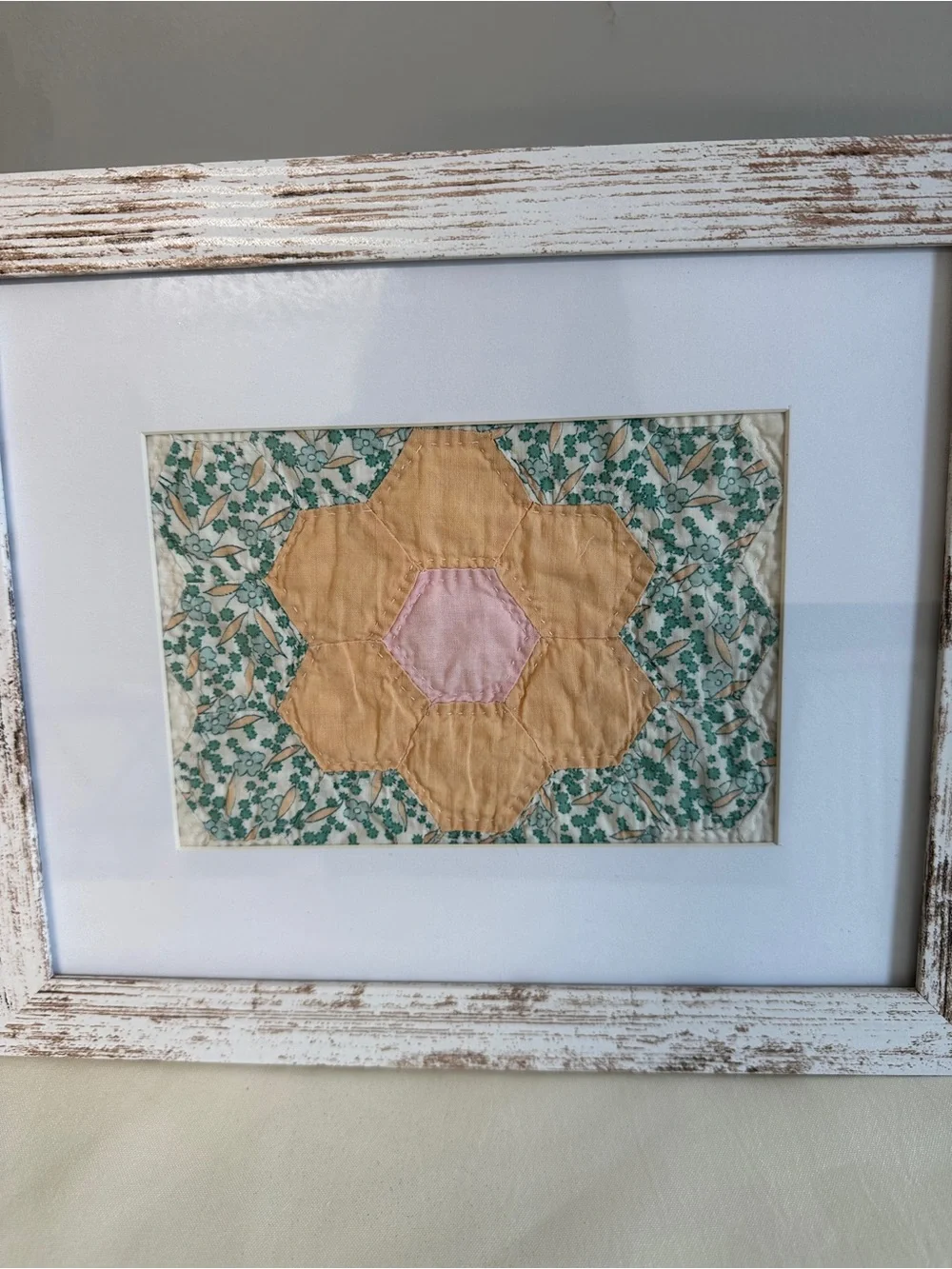 Vintage Quilted Floral Wall Art - Yellow Pink Green